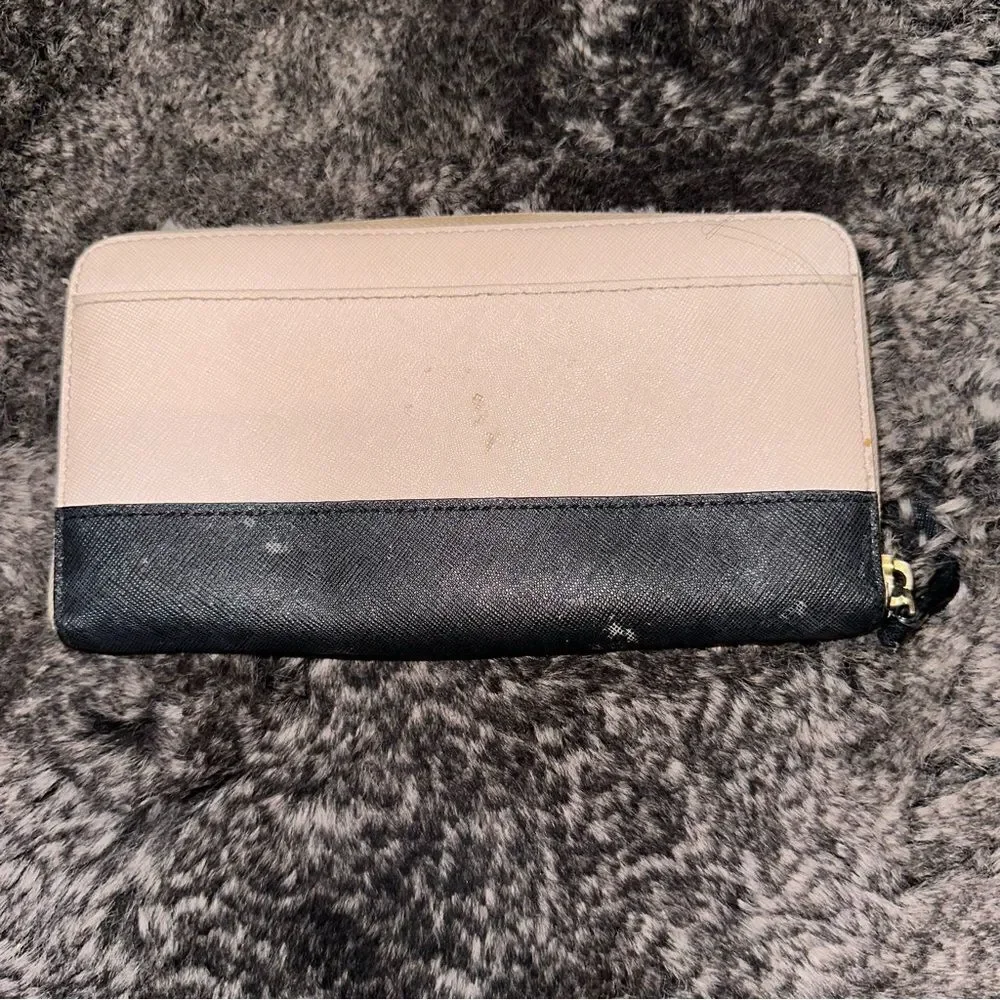 Kate Spade Taupe Black Colorblock Laurel Way Large Wallet Minimalist Preppy Chic